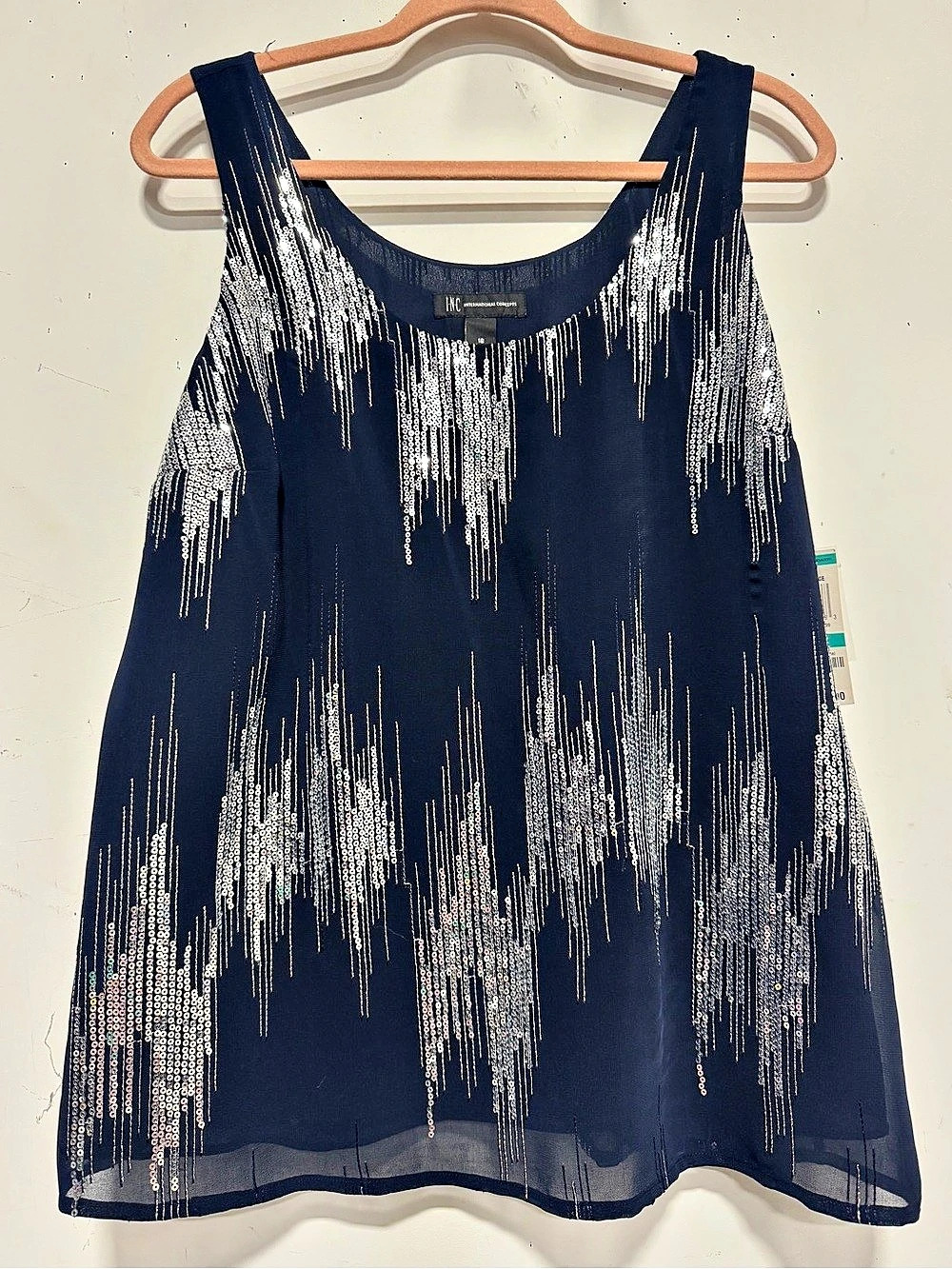 NWT INC International Concepts Island Mirage Sequin Tank Top Blue Size 16